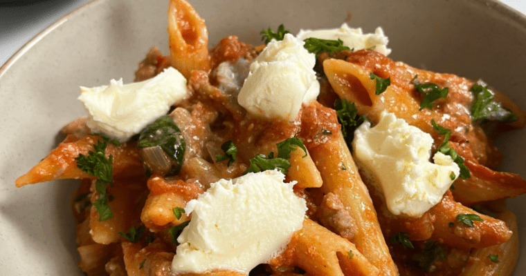 Creamy High-Protein Turkey Sausage Penne (Tomato Cream Sauce)