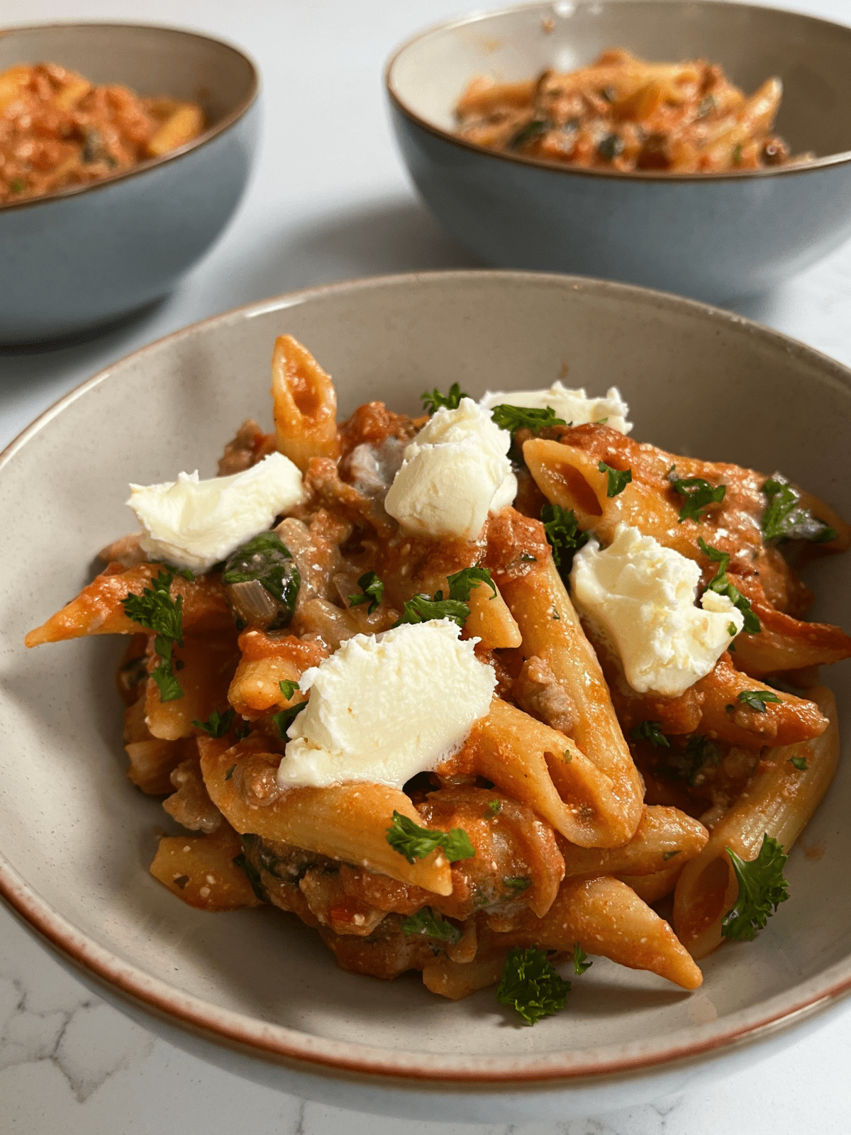 Creamy High-Protein Turkey Sausage Penne (Tomato Cream Sauce)