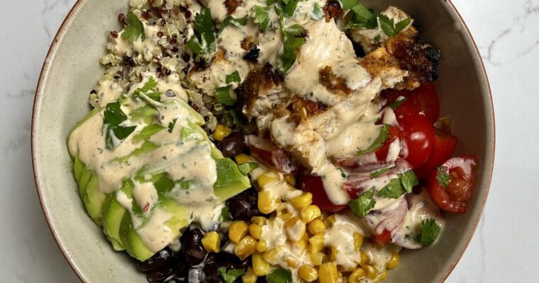 Southwest Chicken Quinoa Bowl with Chipotle Lime Crema