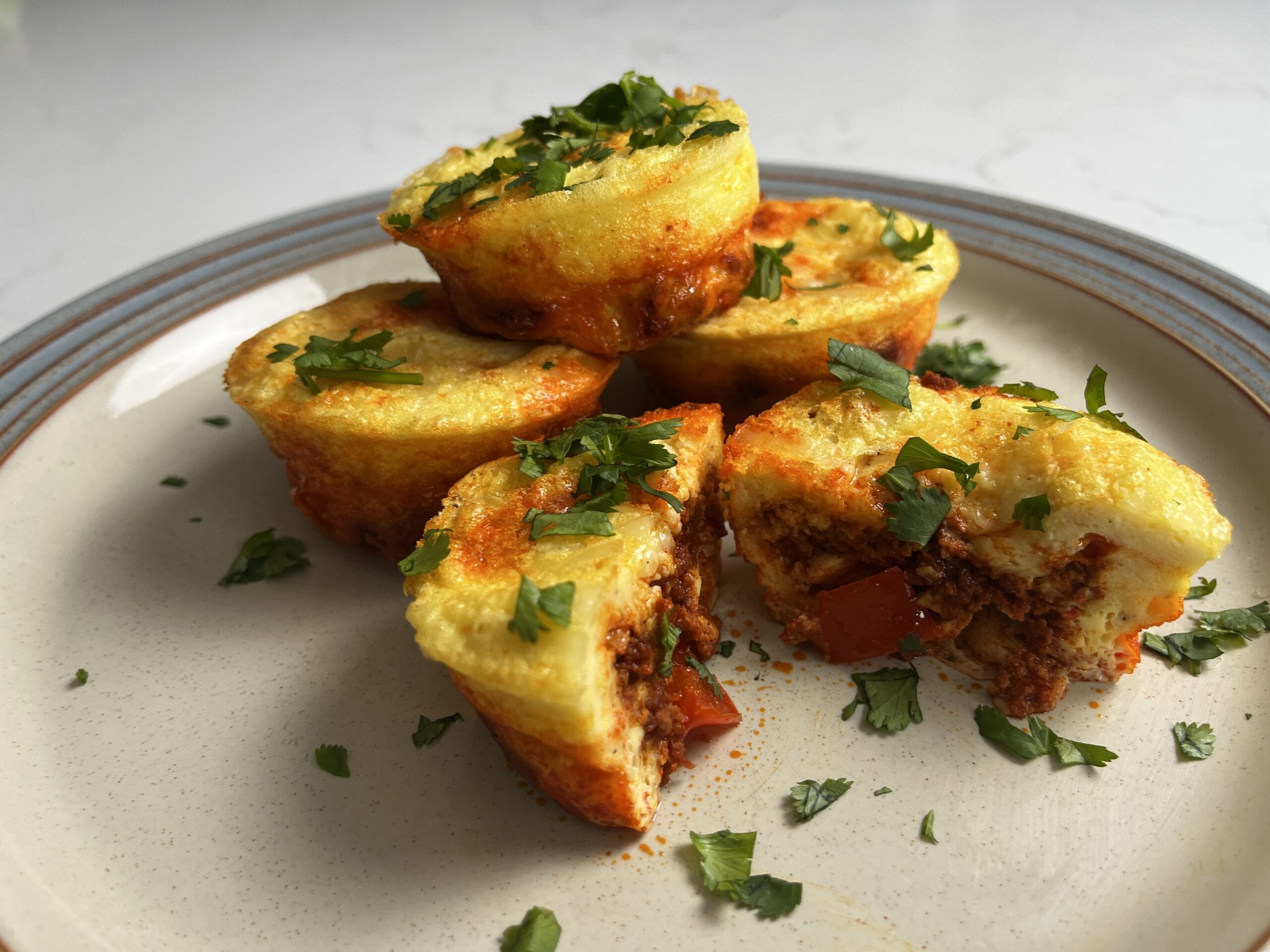 plated chorizo and cottage cheese egg bites