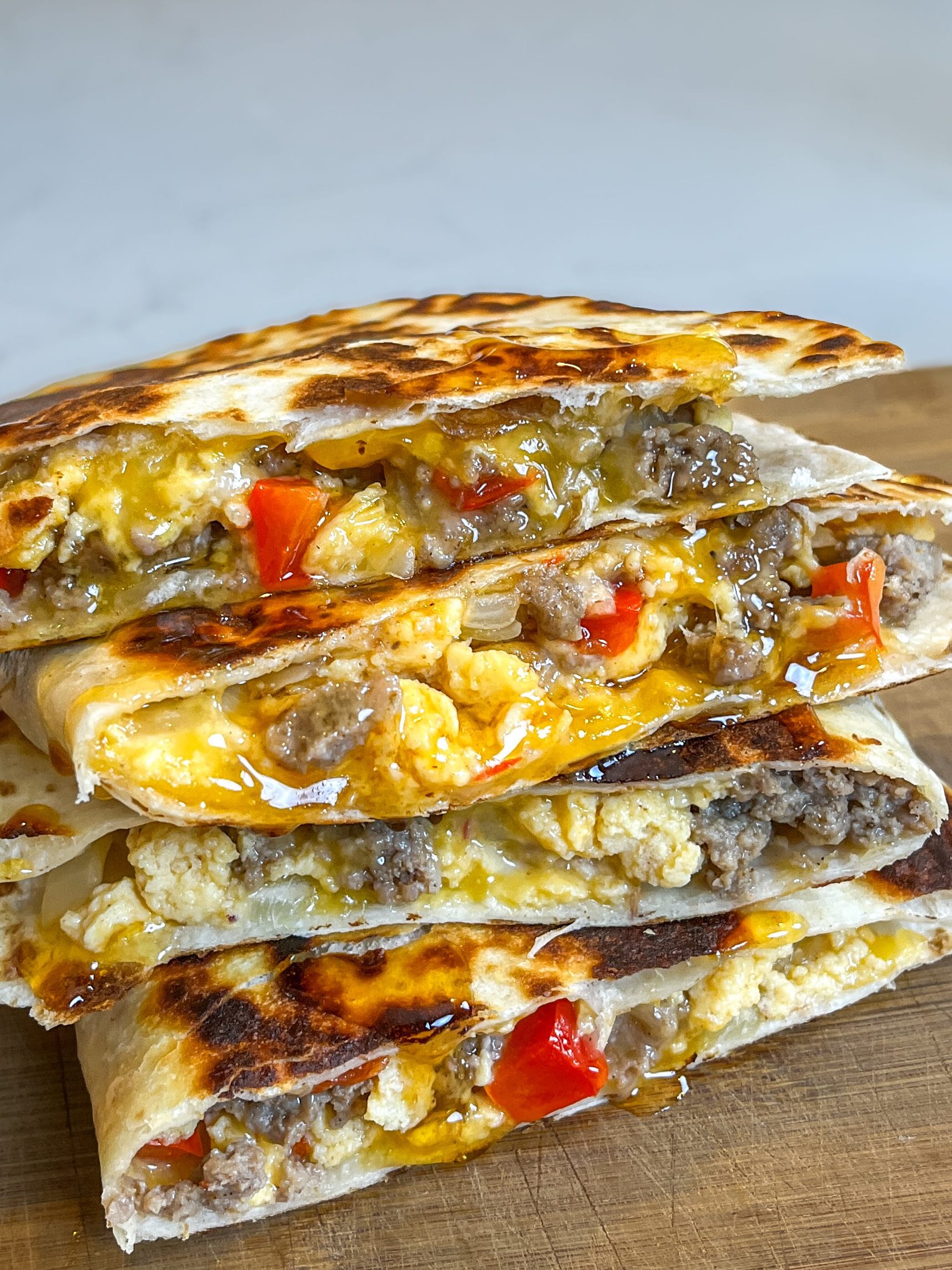 Hot Honey Sausage Breakfast Quesadillas (Freezer-Friendly + High Protein)