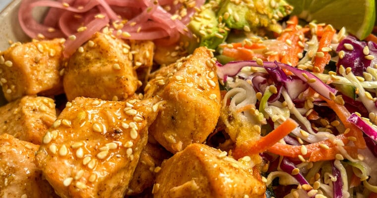 Hot Honey Salmon Bowls with Crunchy Lime Slaw
