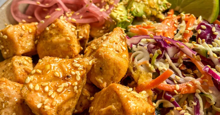 Hot Honey Salmon Bowls with Crunchy Lime Slaw