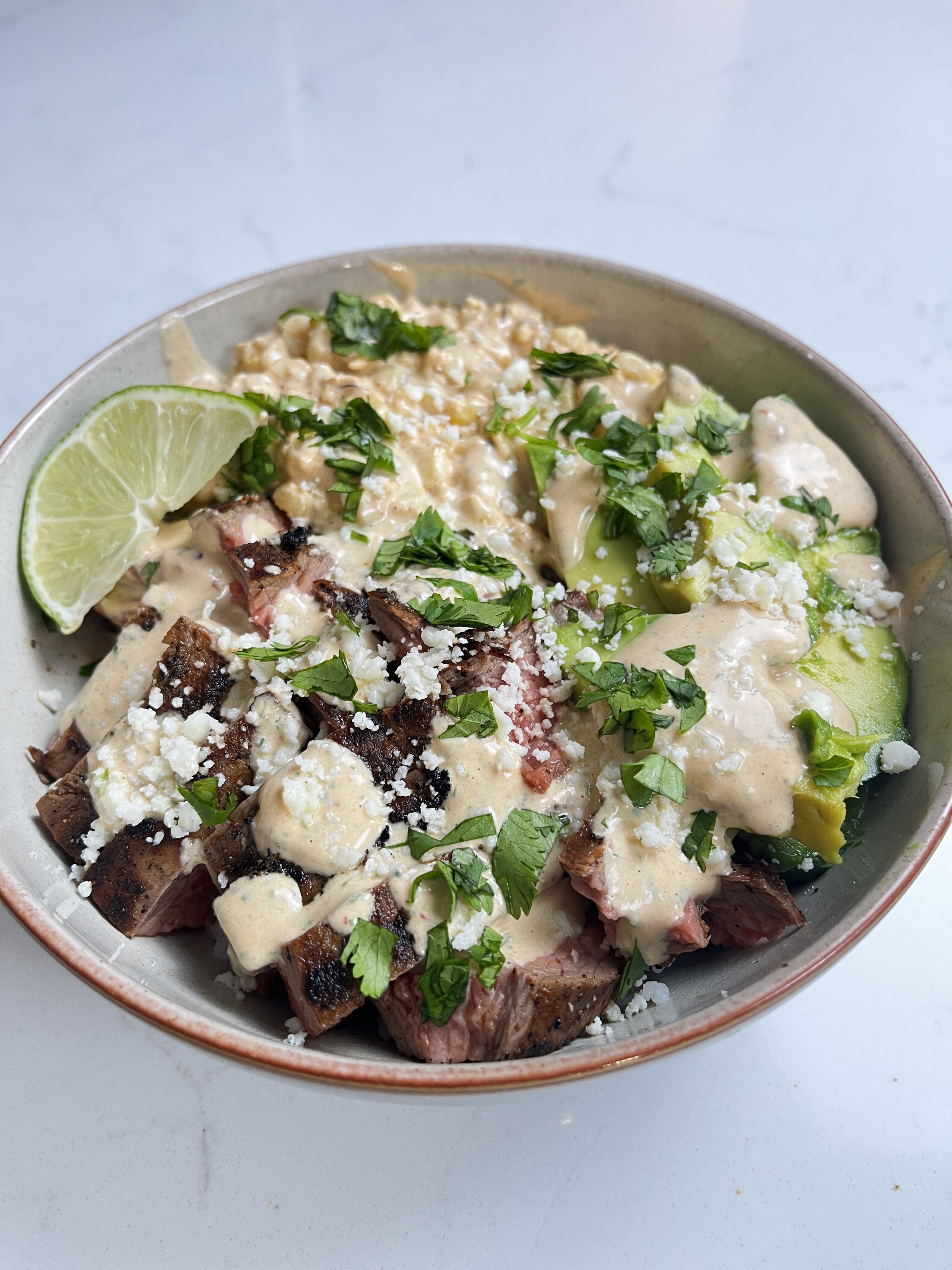 Street Corn Steak Bowls with Chipotle Lime Crema